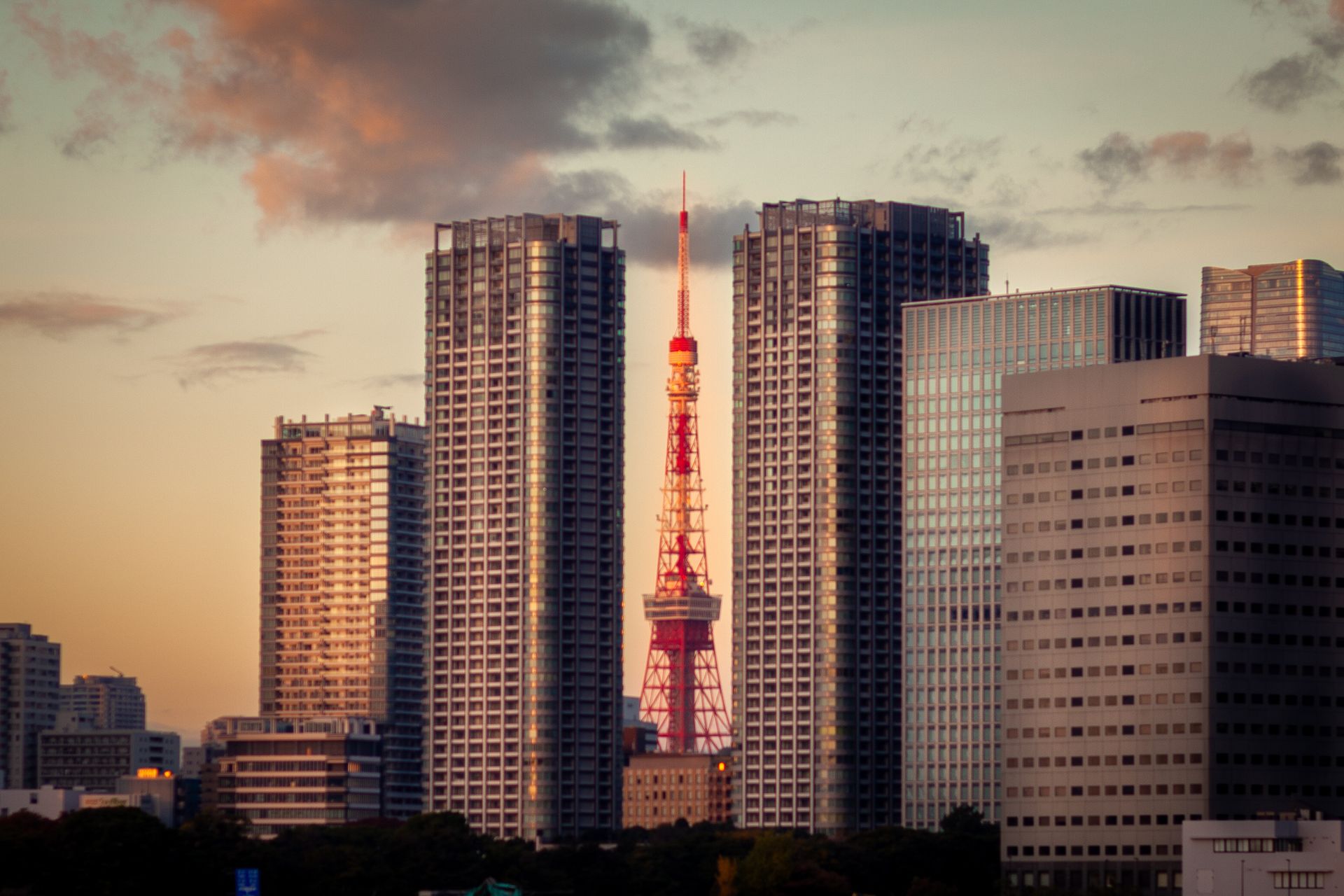 Vue panoramique de Tokyo avec la tour de Tokyo au crépuscule